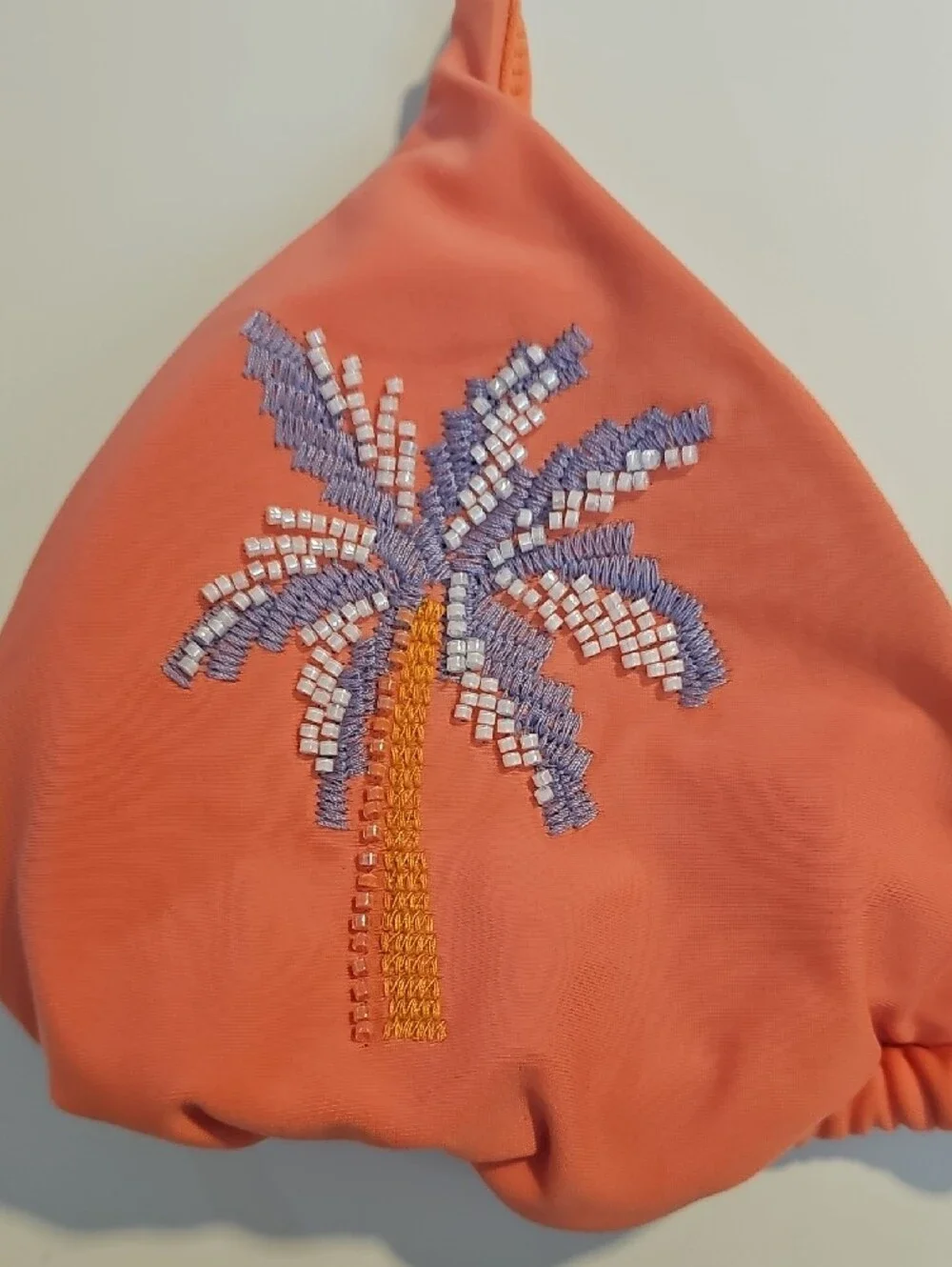 Wild Fable Womens L Coral Triangle Bikini Top with Purple Straps and Beaded Palm